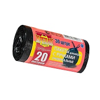 Мешки для мусора 20 л, с ручками, черные, в рулоне 30 шт., ПНД, 10 мкм, 550х440 мм, Крепак, 4607075710276 в Железнодорожном