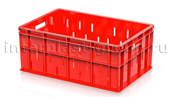 Ящик для молока, мяса, овощей и фруктов малая перфорация дно сплошное красный в Железнодорожном Ящик для молока, мяса, овощей и фруктов малая перфорация дно сплошное красный в Железнодорожном