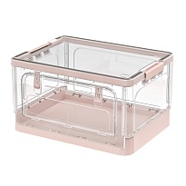 Ящик пластиковый складной прозрачный коричневый, дно розовое,490х360х280 мм, с колесиками в Железнодорожном