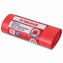 Мешки для мусора 60 л, красный, в рулоне 20 шт., ПНД, 10 мкм, 680х580 мм, LAIMA, 606702 в Железнодорожном