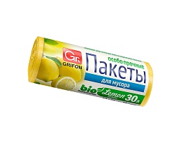 Мешки для мусора 30 л, ароматизированные, Лимон, желтые, в рулоне 20 шт., ПНД, 9 мкм, 560х530 мм, GRIFON Aroma, 101-020 Li в Железнодорожном