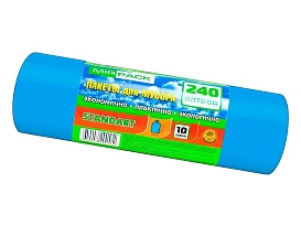 Мешки для мусора 240 л, ароматизированные, синие, в рулоне 10 шт., ПВД 30 мкм, 1300х930 мм, STANDART, 24010661 в Железнодорожном