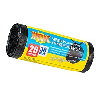 Мешки для мусора 20 л, черные, в рулоне 30 шт., ПНД, 10 мкм, 550х440 мм, Крепак, 4607075710092 в Железнодорожном